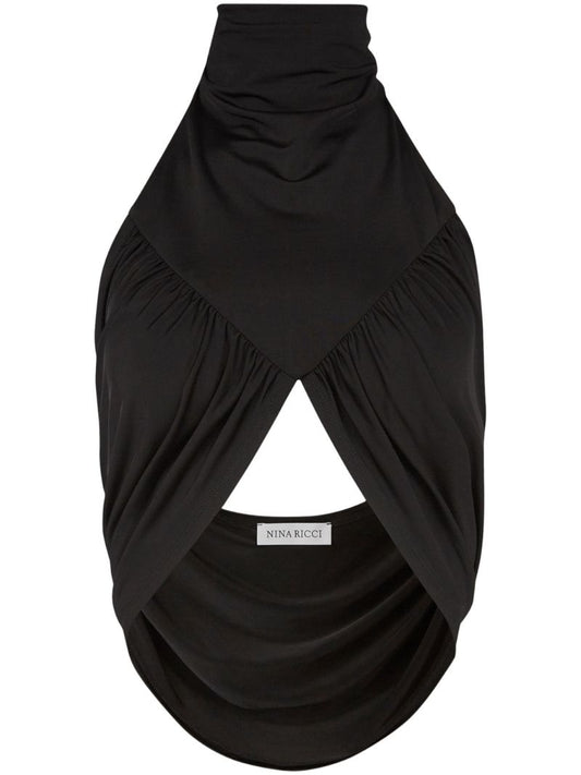 Black Draped Halterneck Top