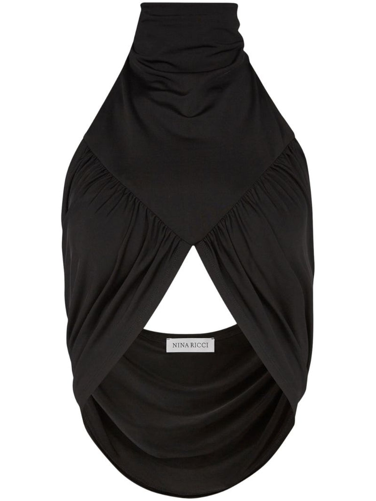 Black Draped Halterneck Top
