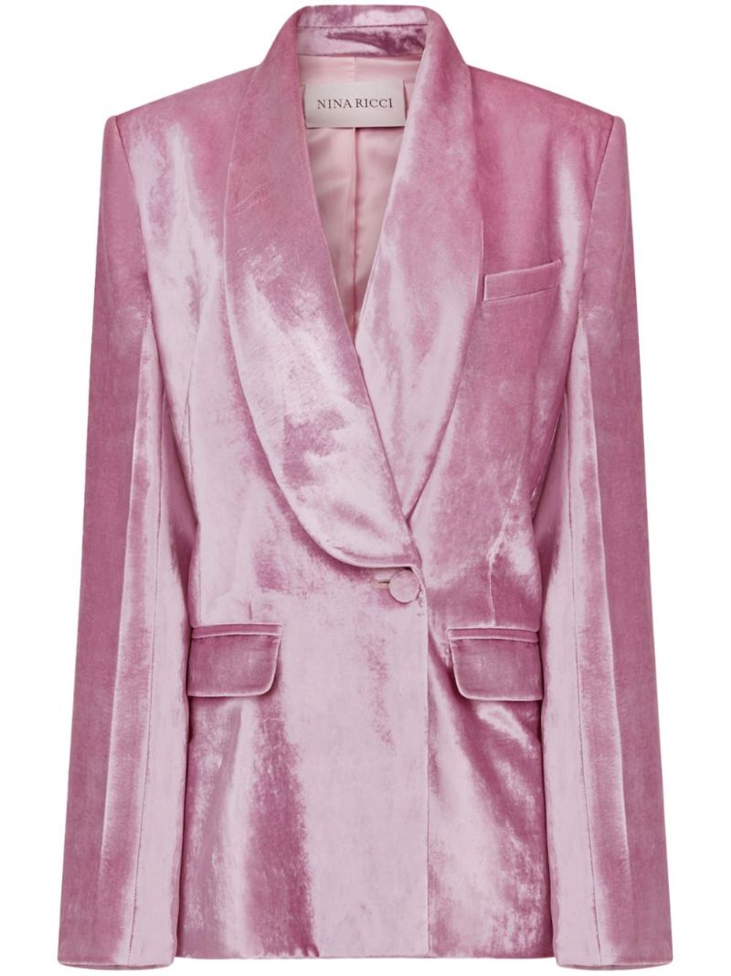 Pink Single-breasted Velvet Blazer