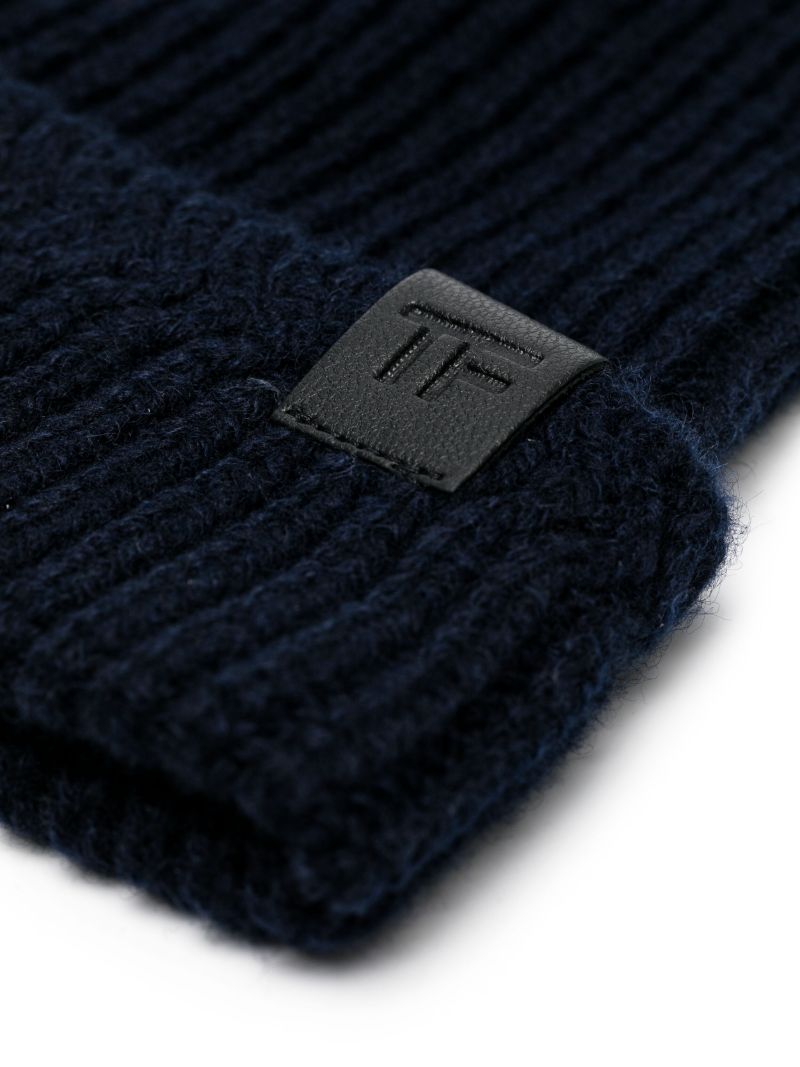 Blue Ribbed-knit Wool Beanie