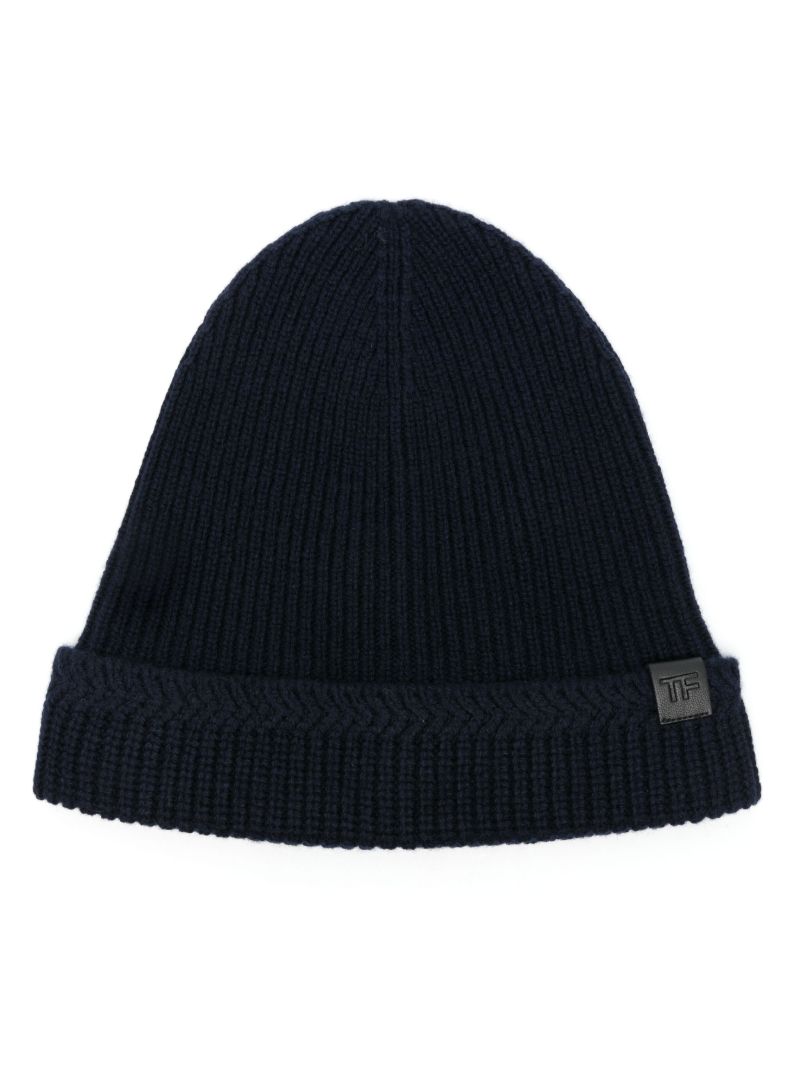 Blue Ribbed-knit Wool Beanie