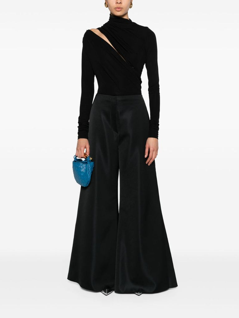 Black Charis Flared Satin Trousers