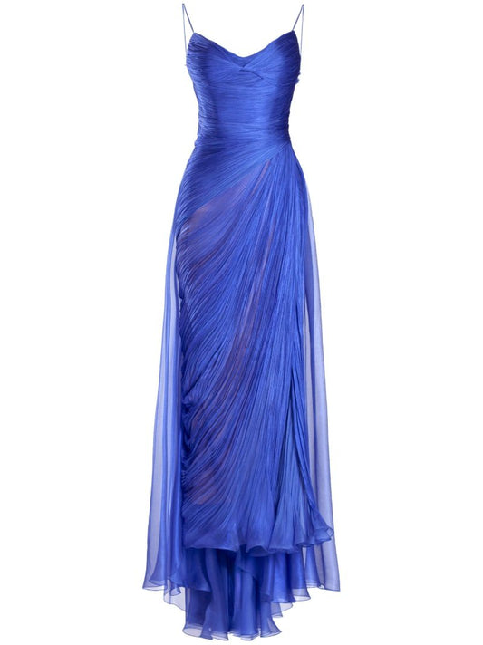 Blue Lively Pleated Silk Gown