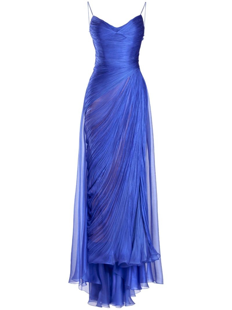 Blue Lively Pleated Silk Gown