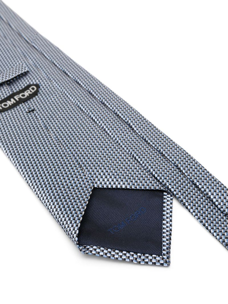 Blue Silk Geometric-print Tie