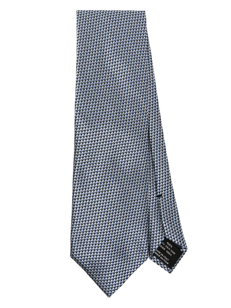 Blue Silk Geometric-print Tie