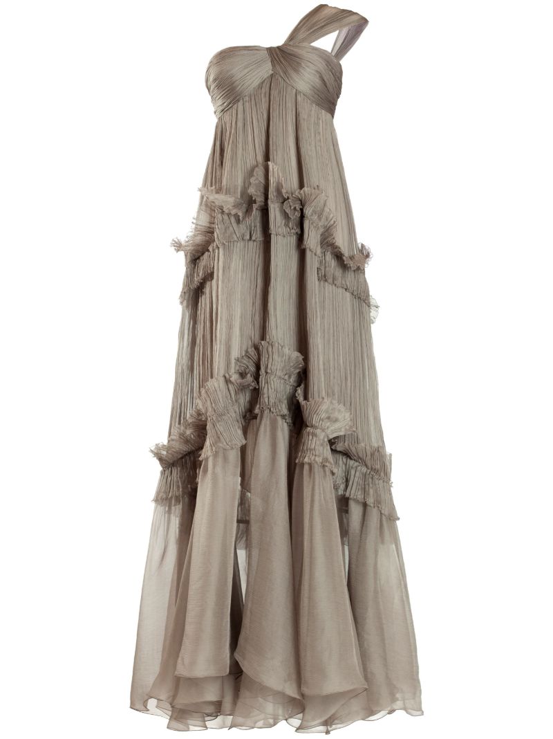 Green Celestia Ruffled Silk Gown