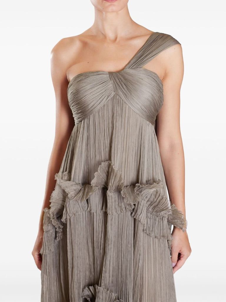 Green Celestia Ruffled Silk Gown