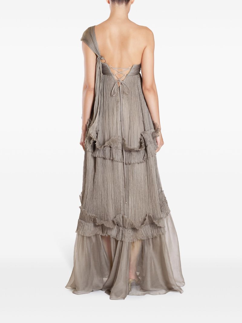 Green Celestia Ruffled Silk Gown