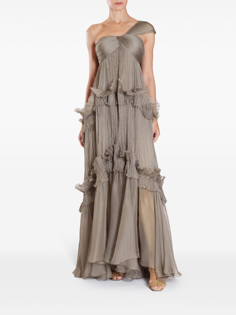 Green Celestia Ruffled Silk Gown