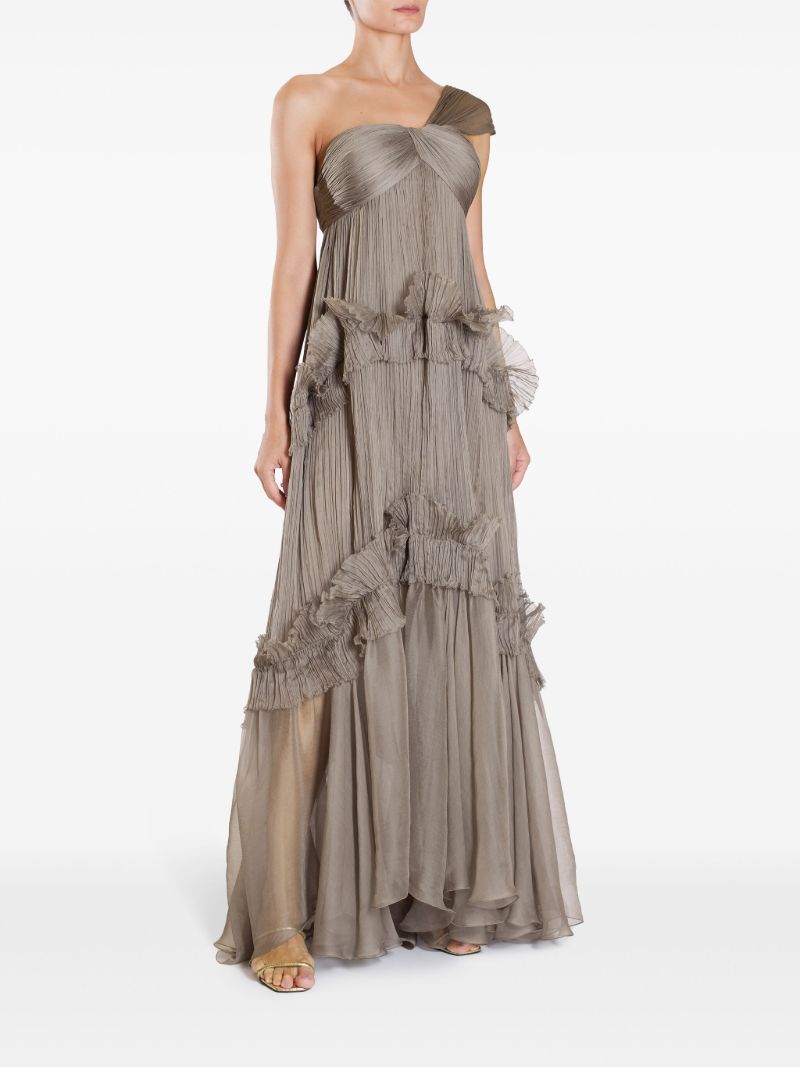Green Celestia Ruffled Silk Gown