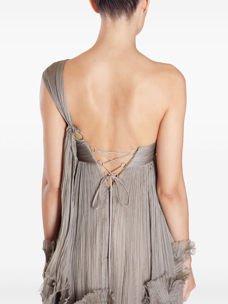 Green Celestia Ruffled Silk Gown