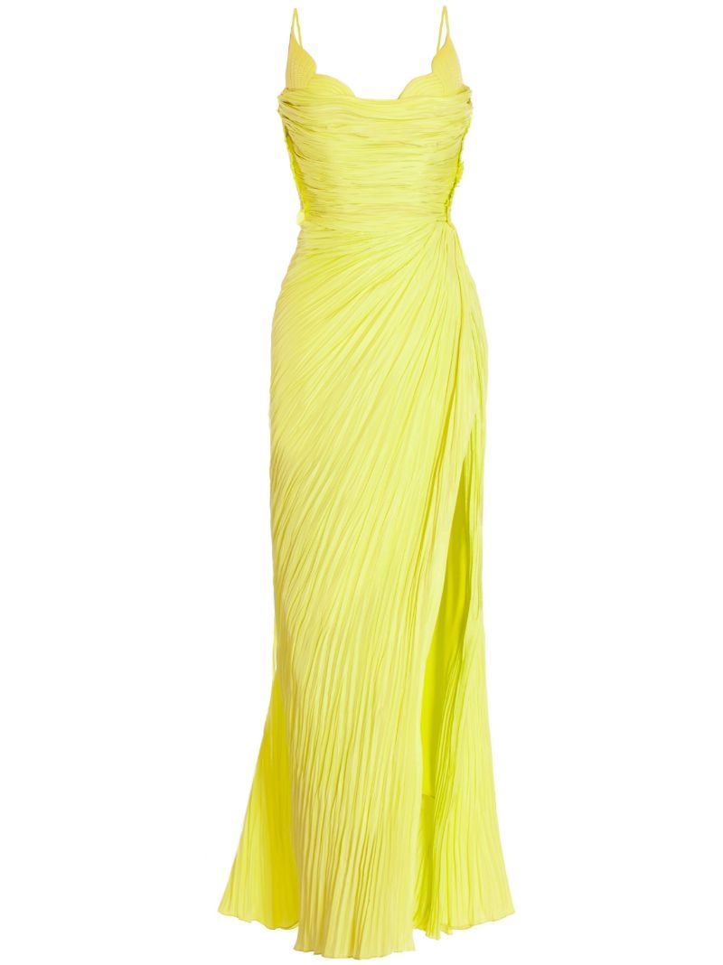 Yellow Leonie Pleated Midi Dress