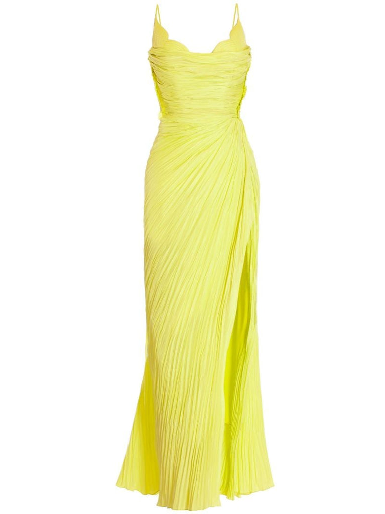 Yellow Leonie Pleated Midi Dress