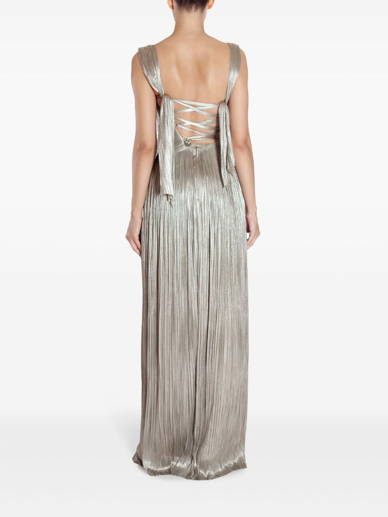 Silver Serene Pleated Silk Gown