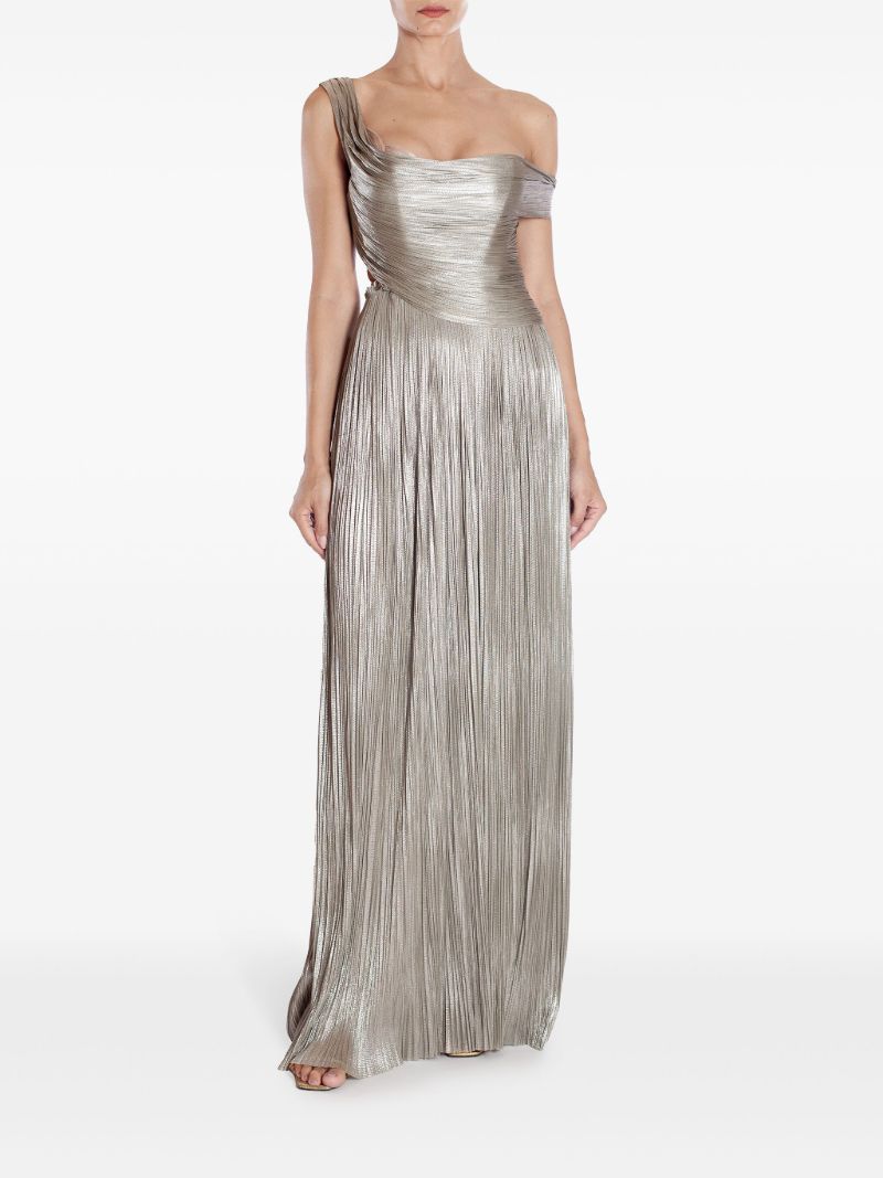 Silver Serene Pleated Silk Gown