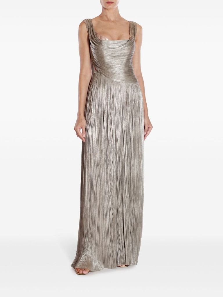 Silver Serene Pleated Silk Gown