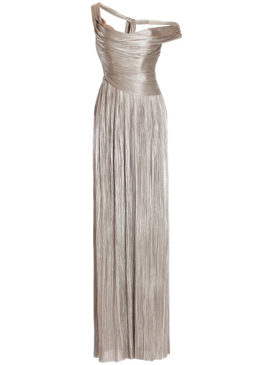 Silver Serene Pleated Silk Gown