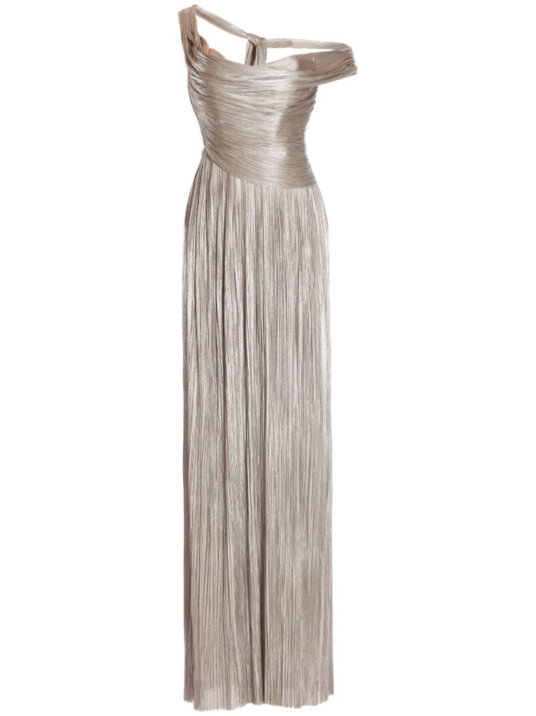 Silver Serene Pleated Silk Gown