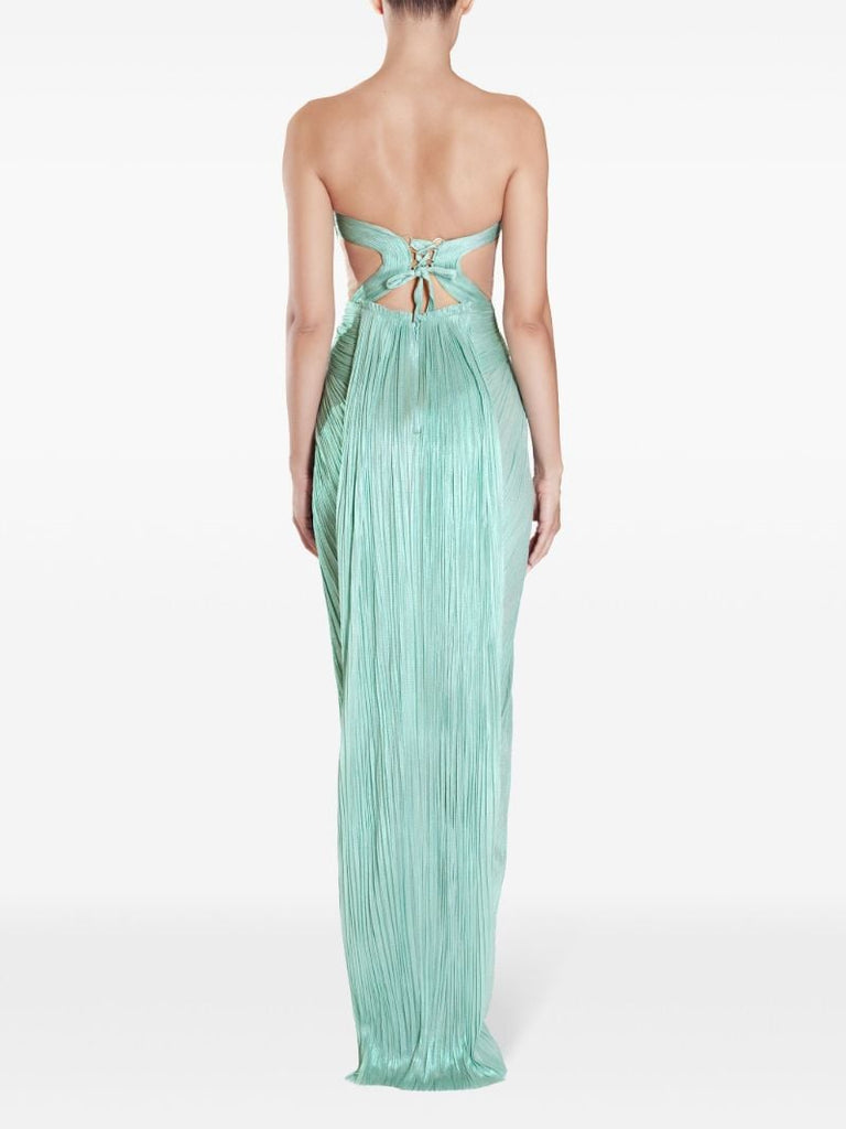 Green Caly Pleated Maxi Dress