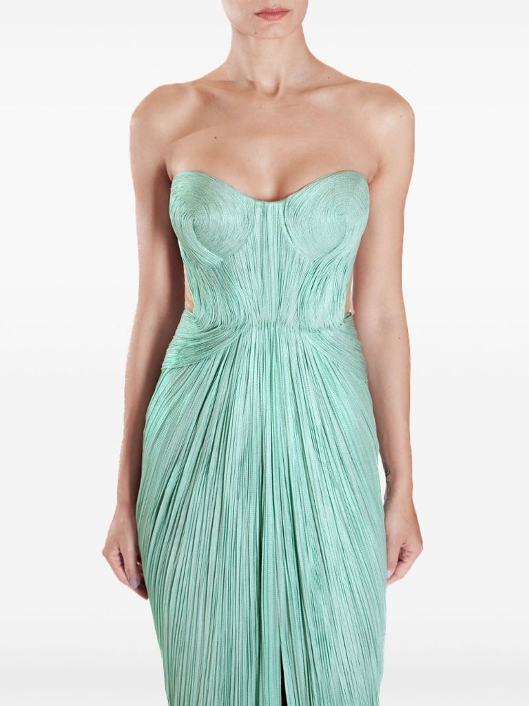 Green Caly Pleated Maxi Dress