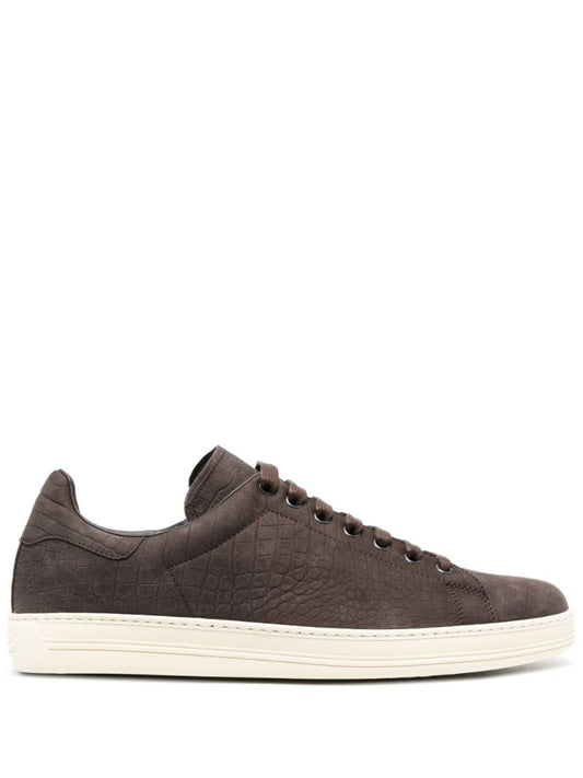 Brown Warwick Crocodile-embossed Sneakers