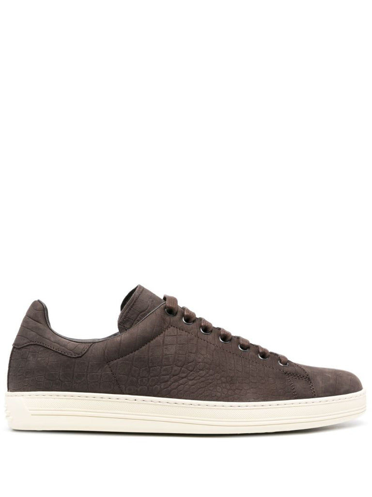 Brown Warwick Crocodile-embossed Sneakers