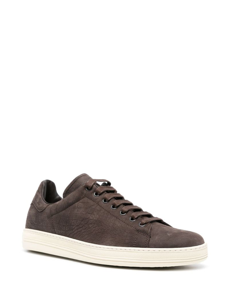 Brown Warwick Crocodile-embossed Sneakers