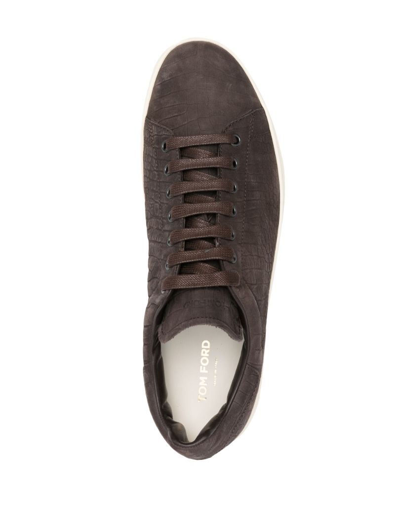 Brown Warwick Crocodile-embossed Sneakers