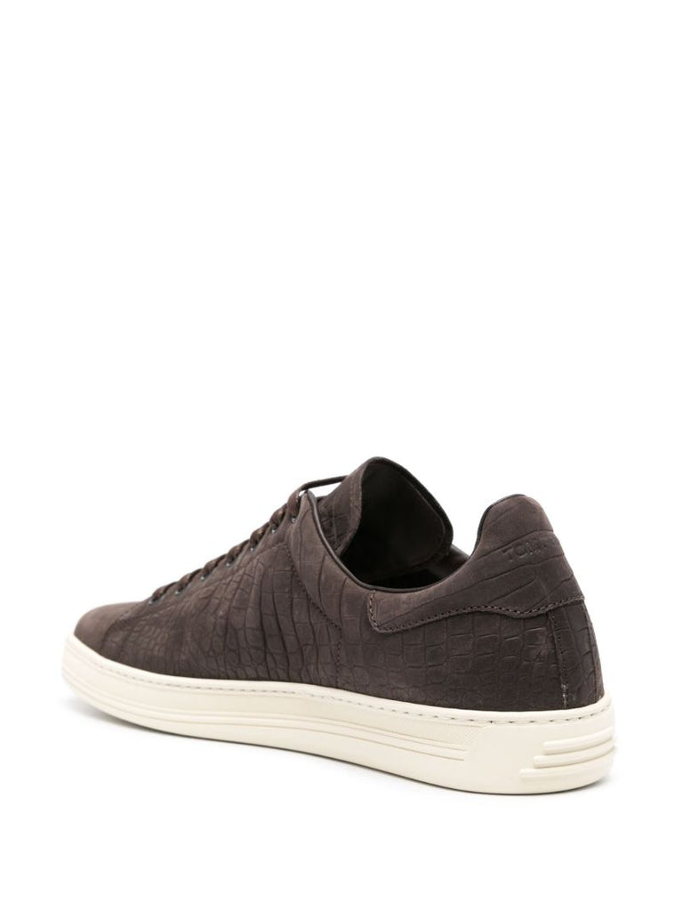 Brown Warwick Crocodile-embossed Sneakers