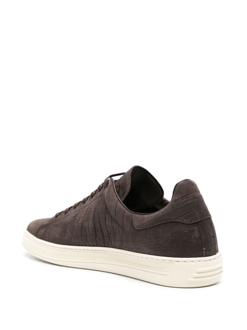 Brown Warwick Crocodile-embossed Sneakers