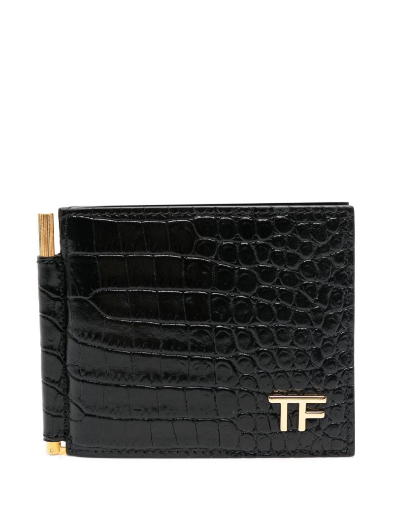 Black Crocodile-embossed Leather Wallet