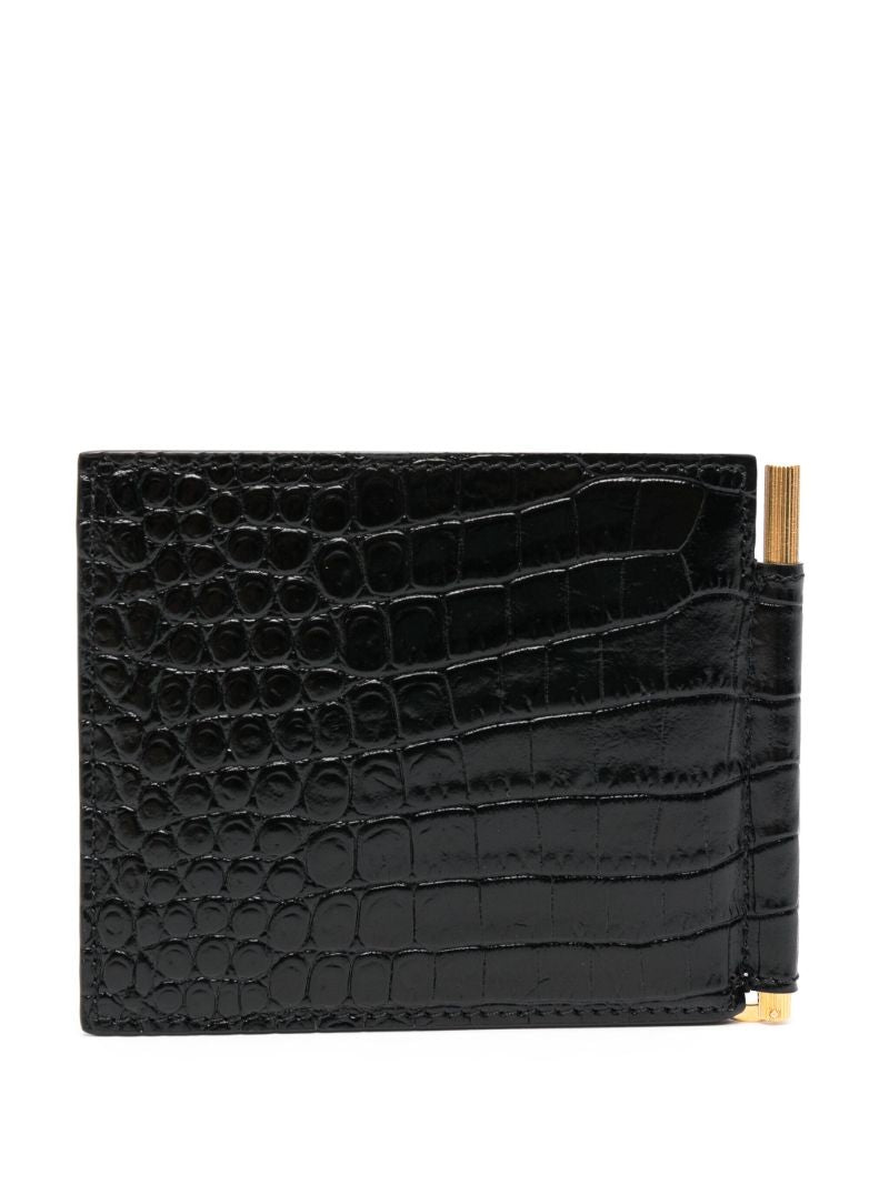 Black Crocodile-embossed Leather Wallet