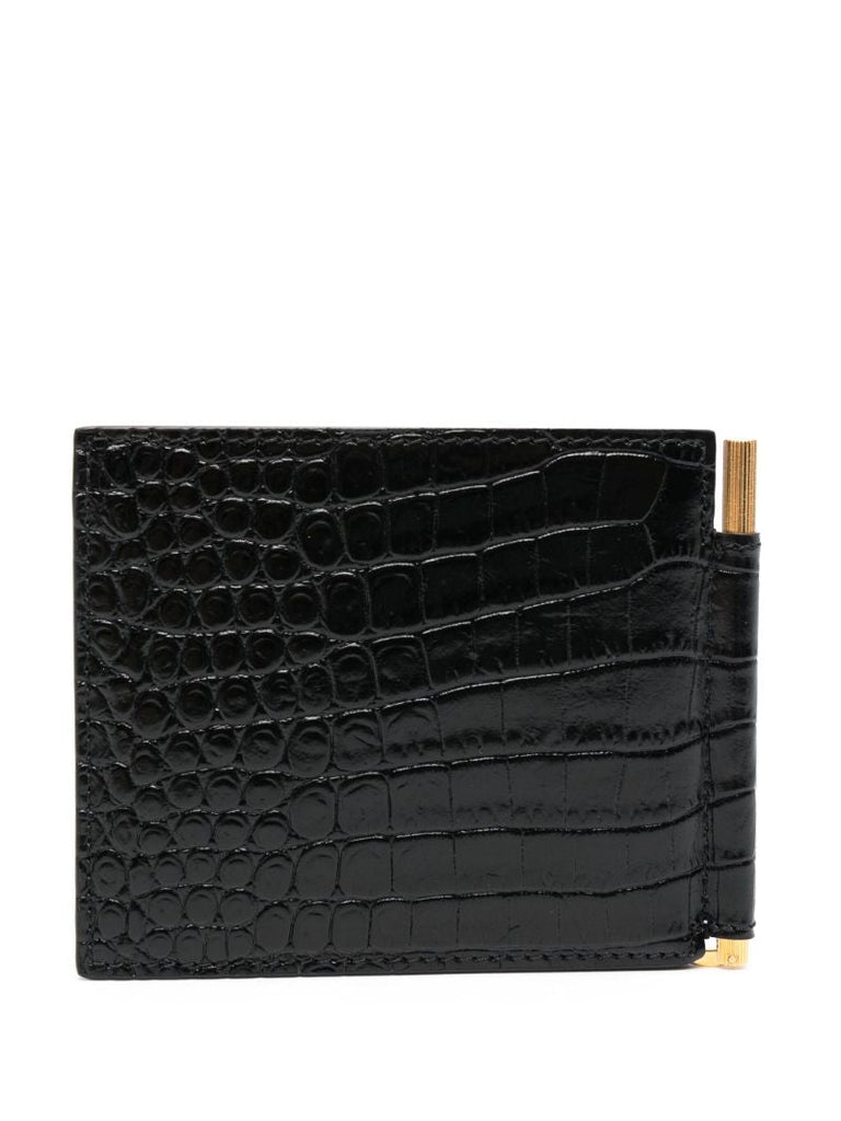 Black Crocodile-embossed Leather Wallet