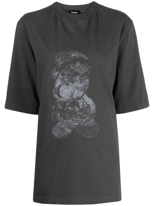 Grey Bear-print Cotton T-shirt