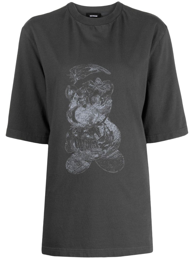Grey Bear-print Cotton T-shirt