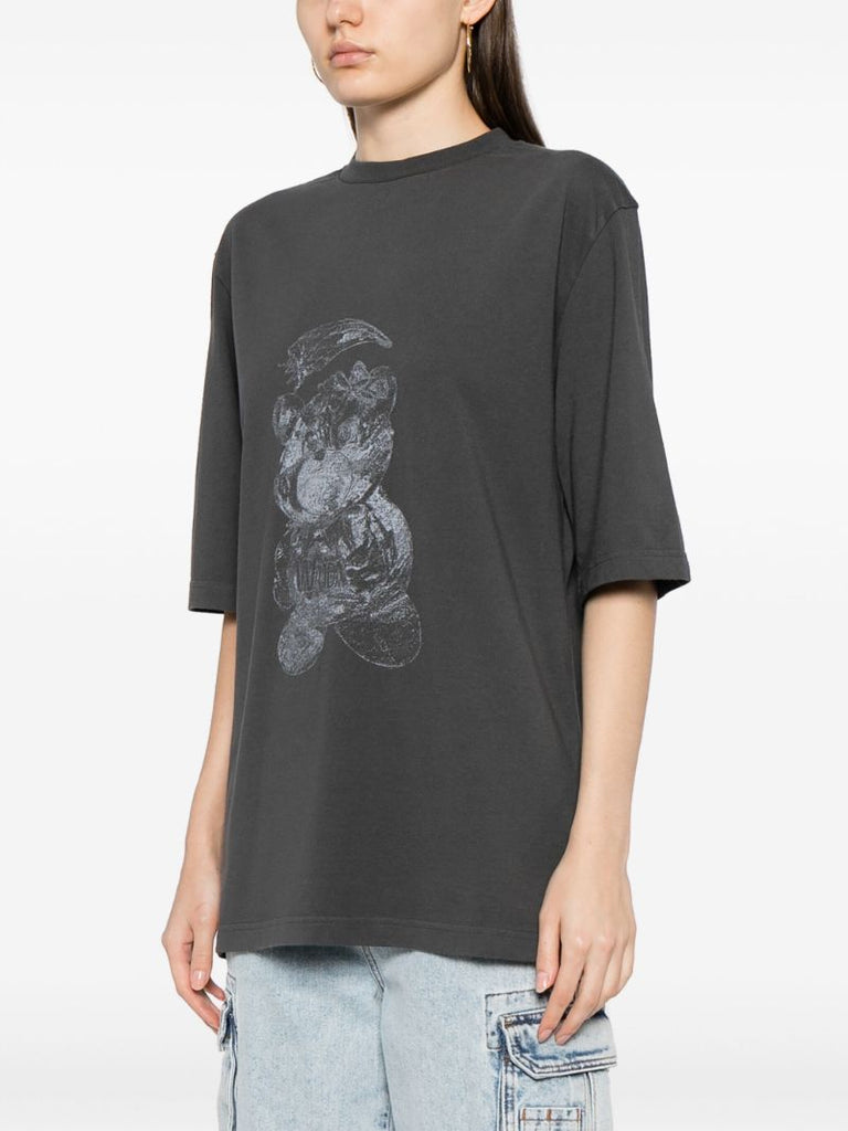 Grey Bear-print Cotton T-shirt