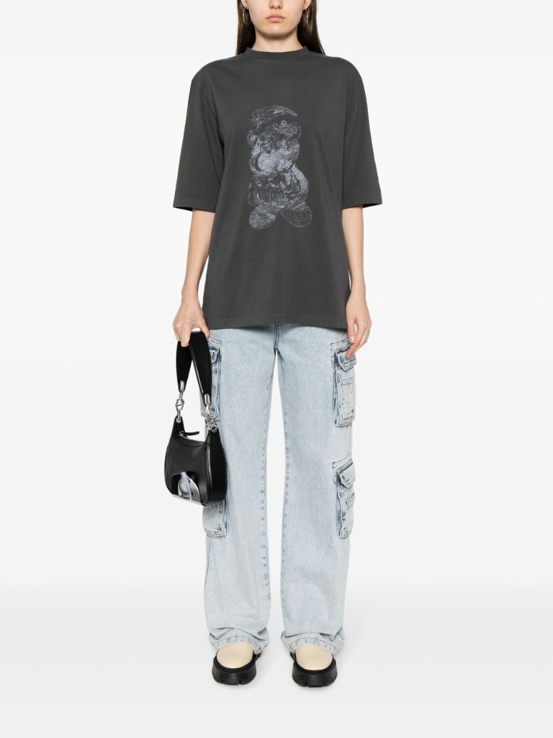 Grey Bear-print Cotton T-shirt