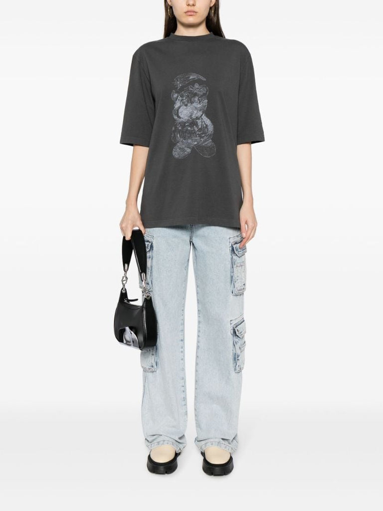 Grey Bear-print Cotton T-shirt