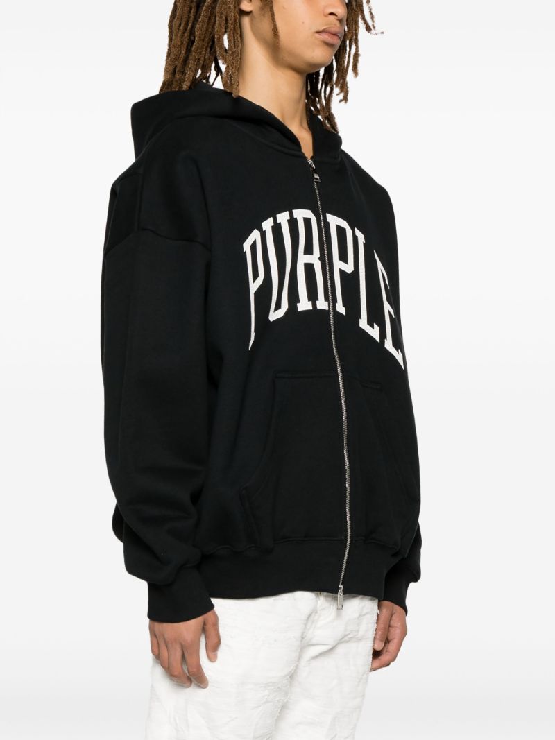 Black Logo Print Zip Front Hoodie