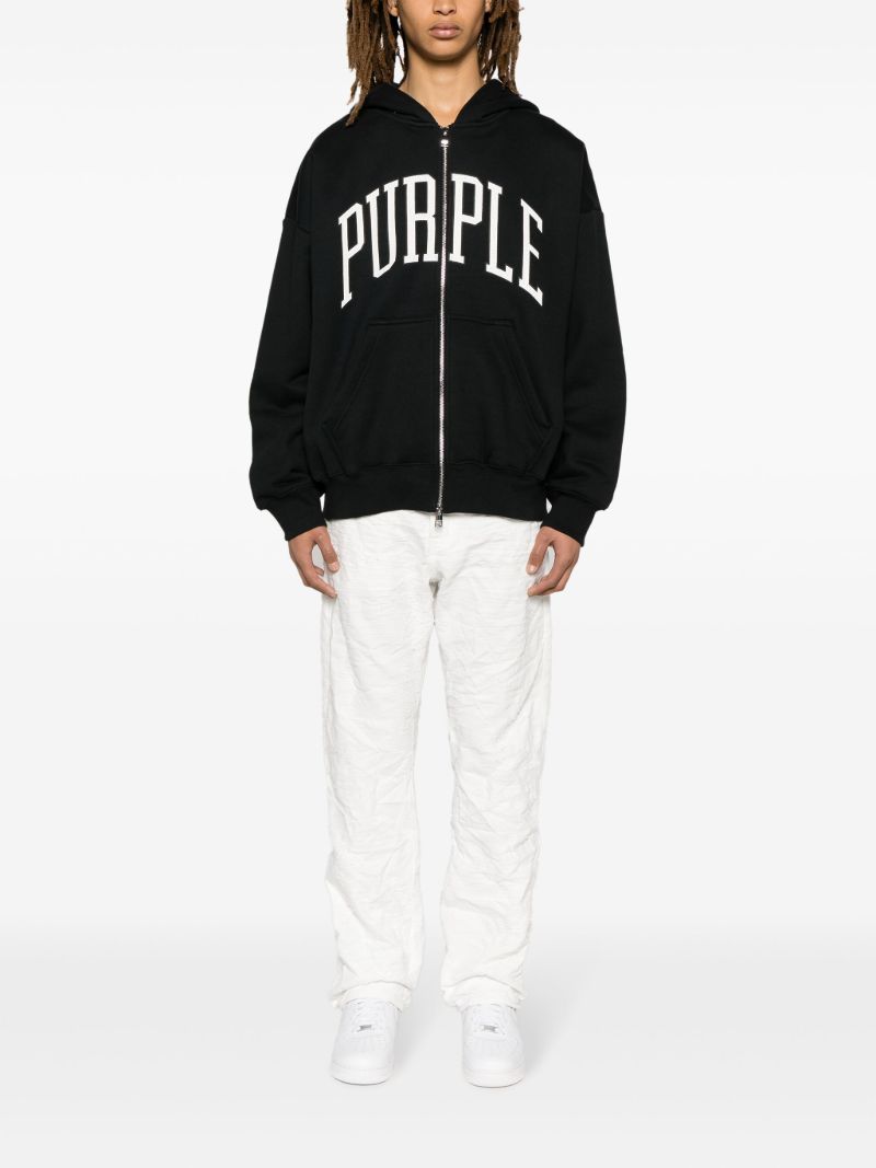 Black Logo Print Zip Front Hoodie