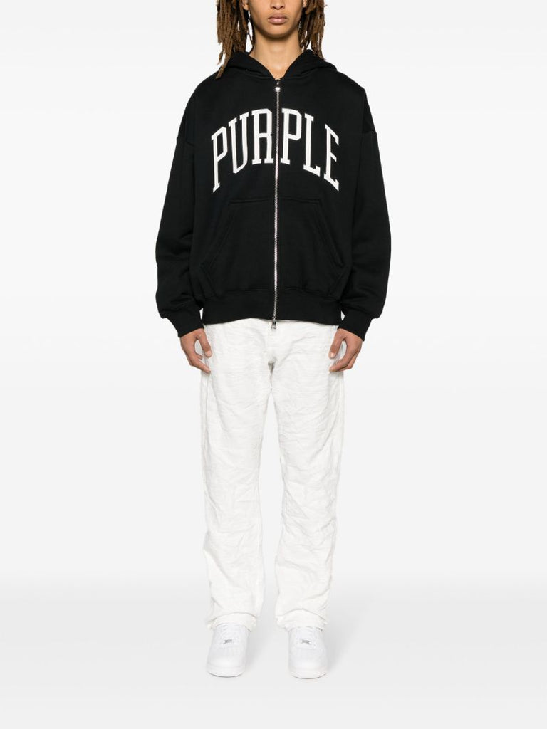 Black Logo Print Zip Front Hoodie