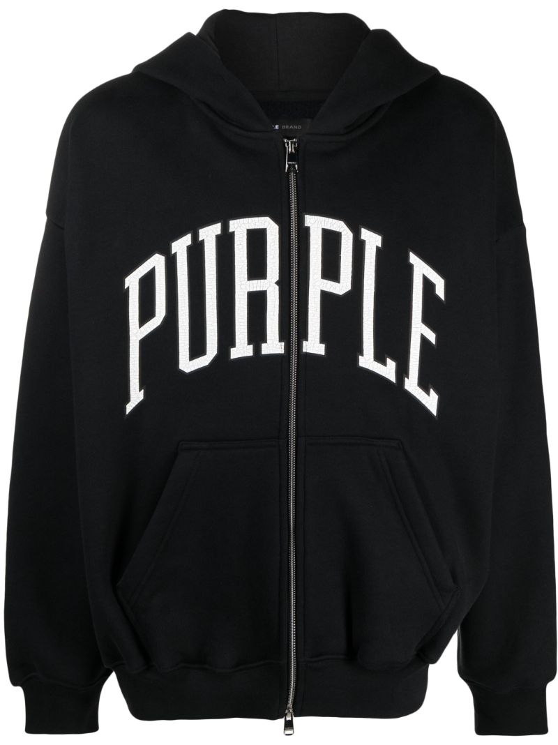 Black Logo Print Zip Front Hoodie