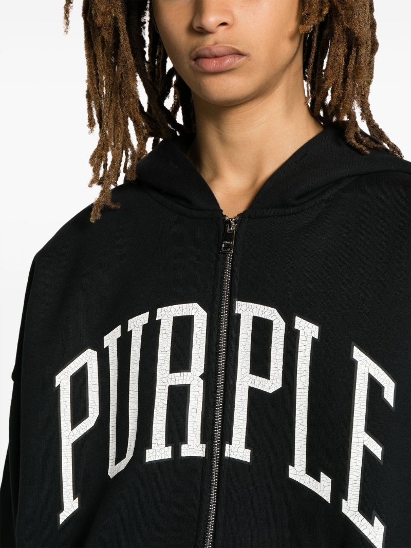 Black Logo Print Zip Front Hoodie