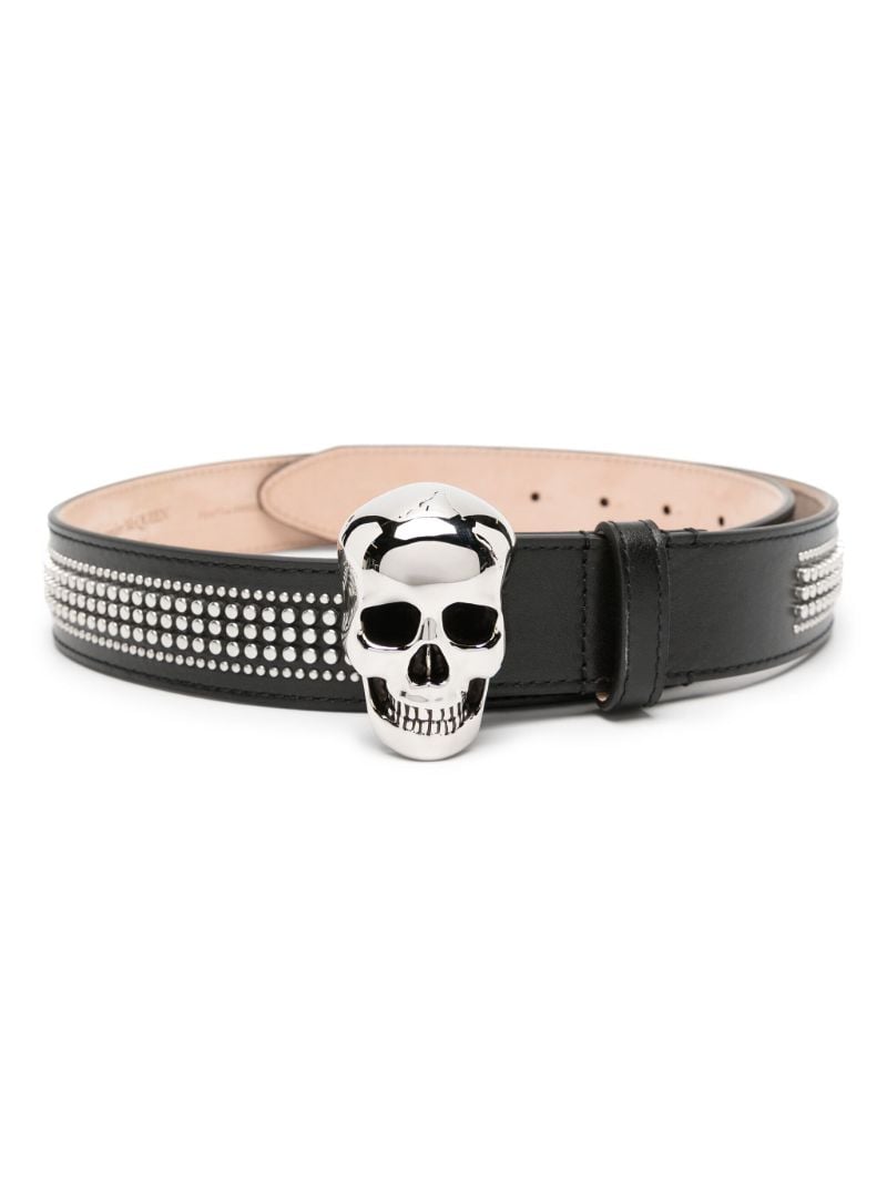 Black Skull-buckle Studded Leather Belt