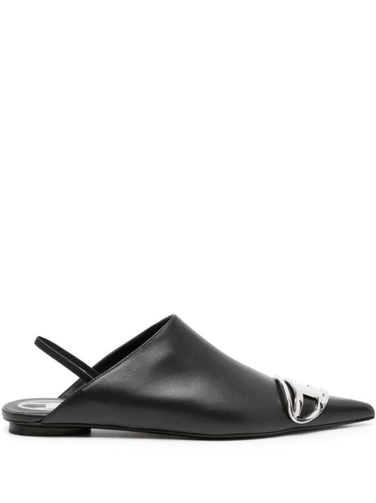 Black D-venus Slingback Leather Mules