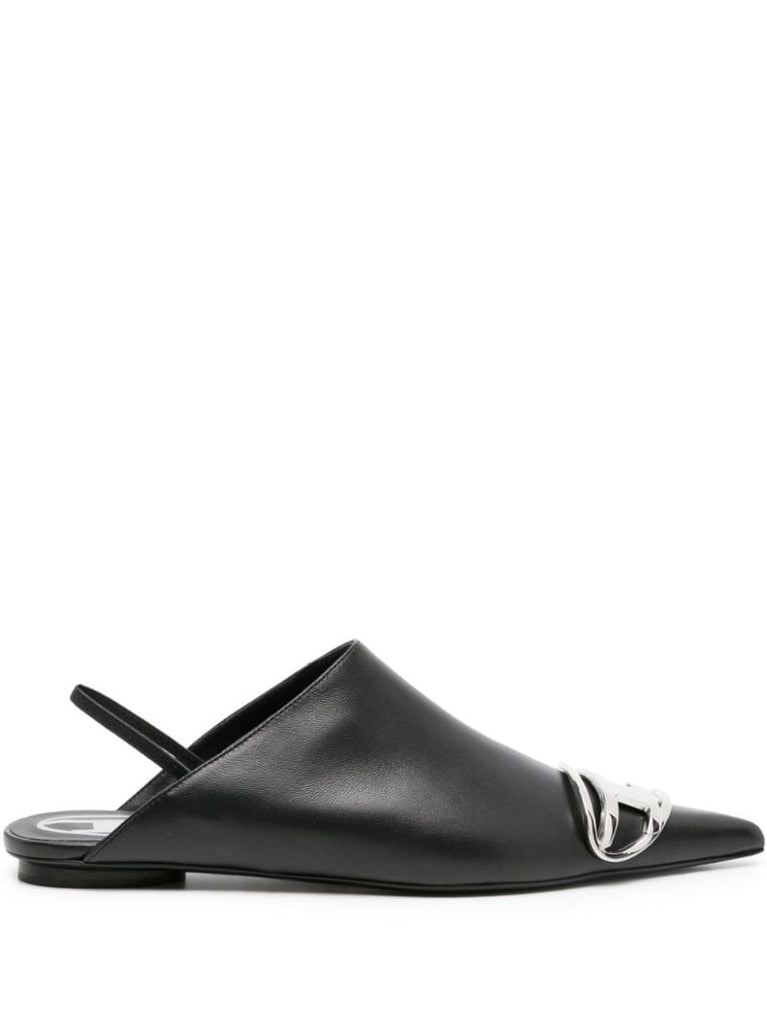 Black D-venus Slingback Leather Mules