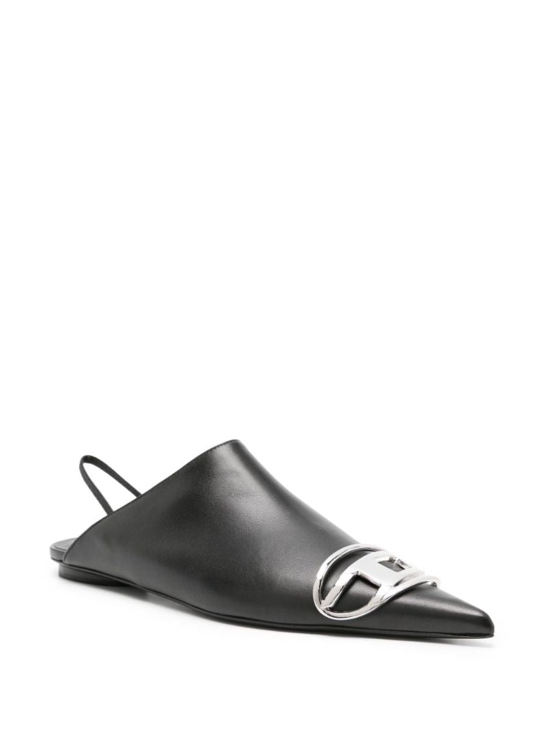 Black D-venus Slingback Leather Mules