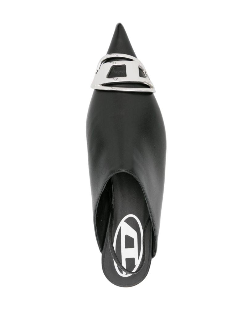 Black D-venus Slingback Leather Mules