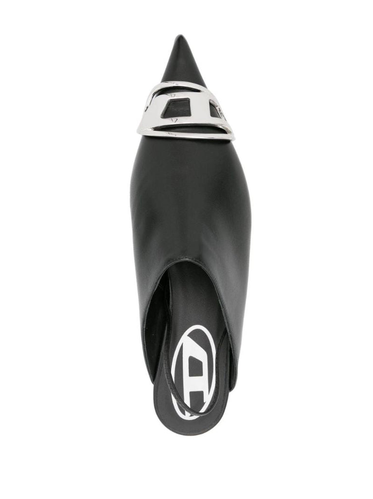 Black D-venus Slingback Leather Mules